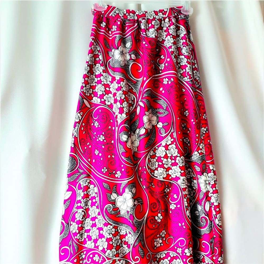 Vintage 1970s Alex Colman Bright Pink Maxi Skirt Size Small